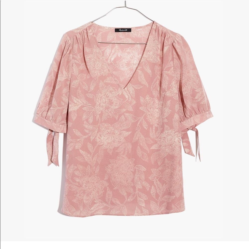 Madewell Wisteria Dove floral v-neck silk blouse